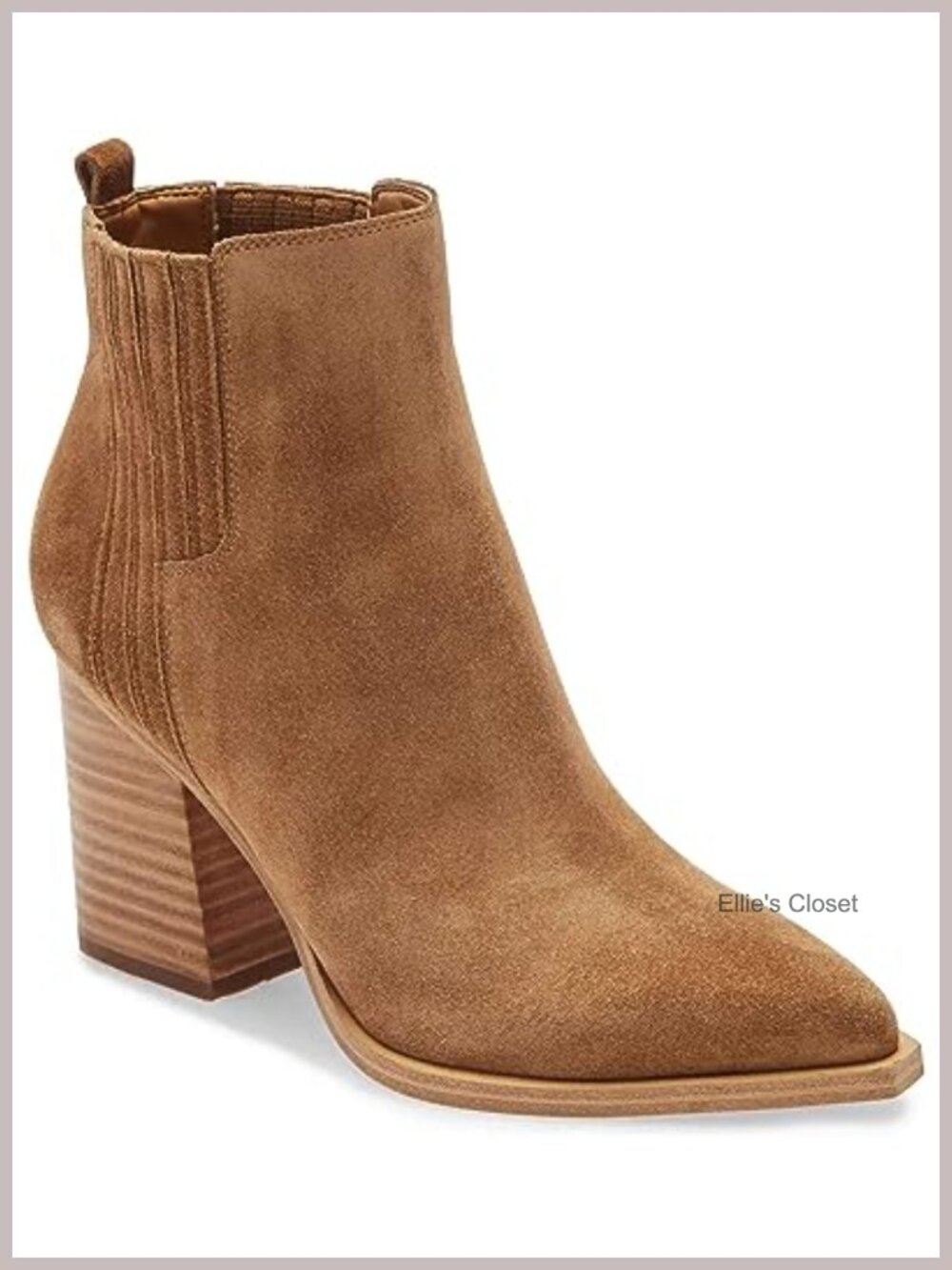 Pointed Toe Faux Suede Ankle Booties Chunky Block Heel Winter